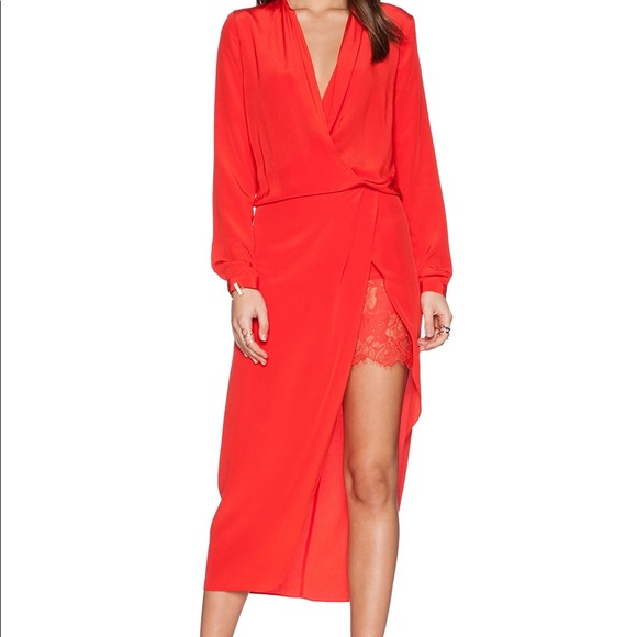 Michelle Mason long sleeve silk wrap dress in rose - Picture 4 of 6